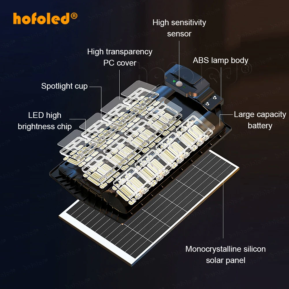 500W 1000W 1500 Wattage High Lumen Motion Sensor Solar Security Waterproof Outdoor Solar Powered Street Light