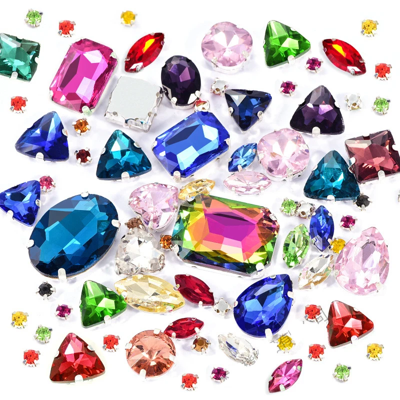 Mixed Size Shaped Rhinestones Flat Back Glass Crystal Drop Ab Diamond for Crafts Clothes Garment Sew on Rhinestone with Claw