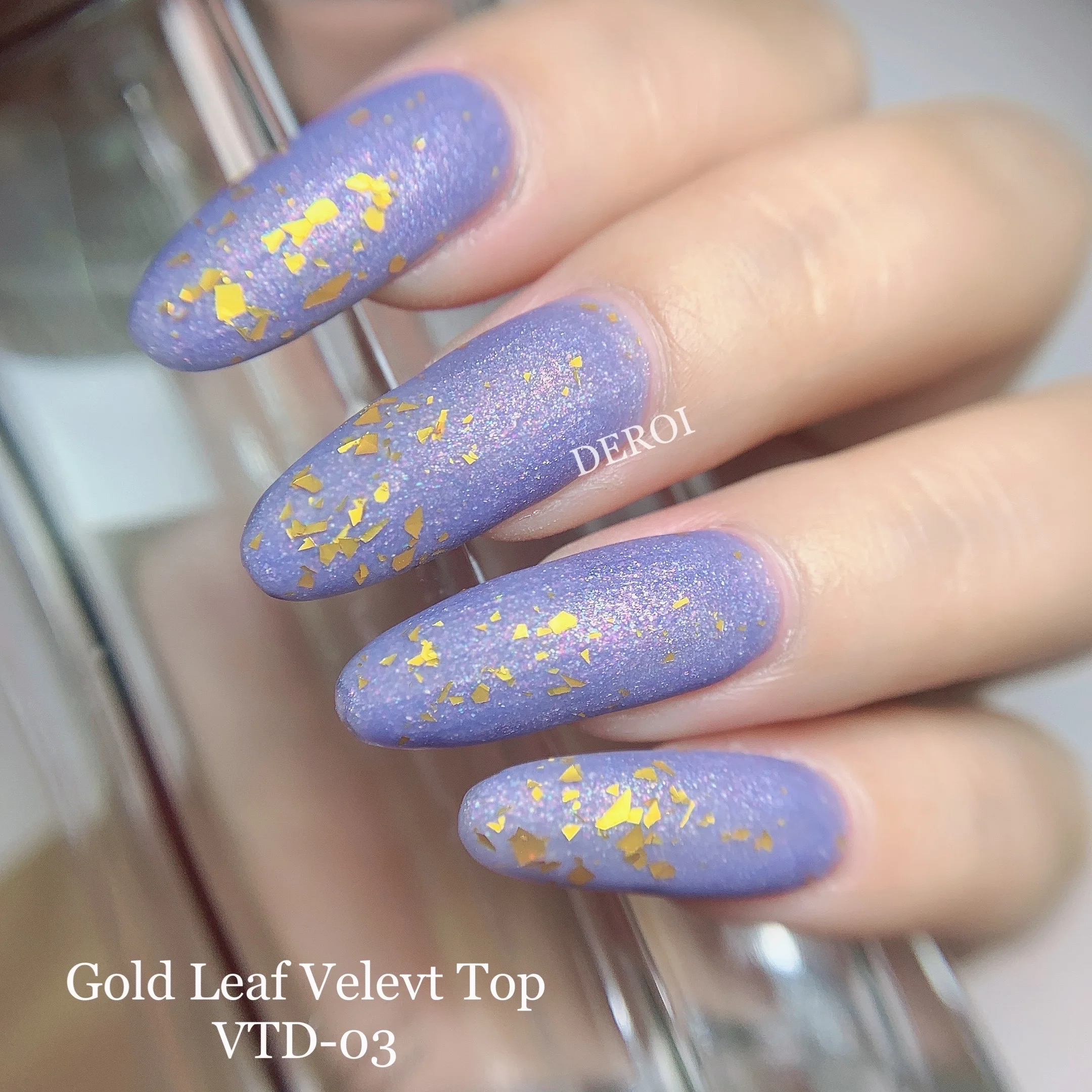 Professional New Arrival Strong Resistant Matte Top Coat  Long Lasting  Gold  Flake Velvet Top Coat Gel for Nails