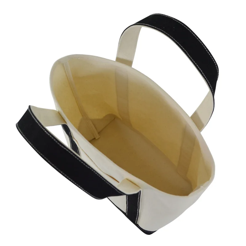 Promotional Eco Friendly Natural Color Blank Reusable 100% Cotton Canvas Tote Bags With Cotton Webbing Handle