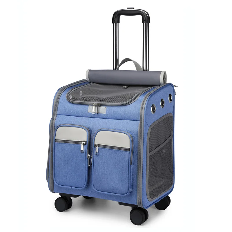 Foldable Pet Carrier Backpack Removeable Trolley Bag