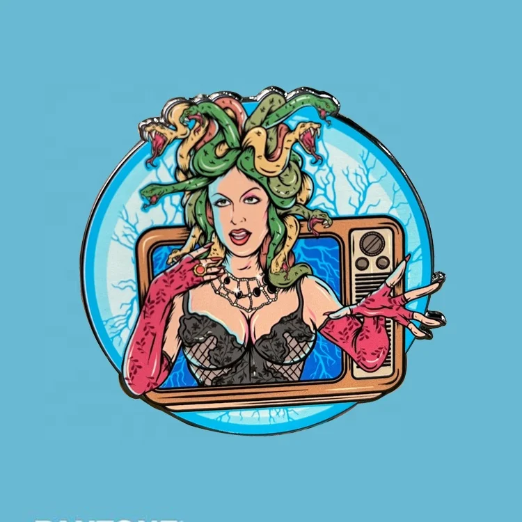 Factory Price Wholesale Metal Lapel Pin Design Hard Enamel UV Printing Medusa Pin Badge