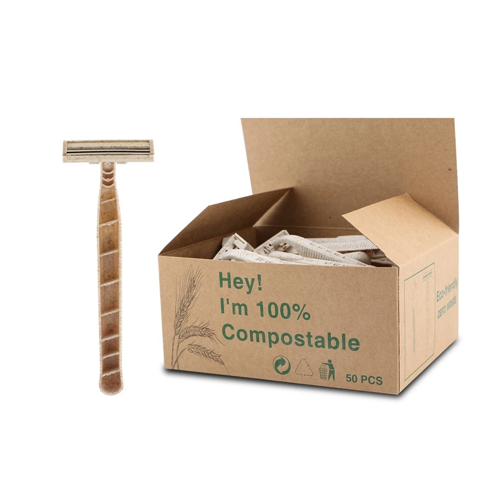 Биоразлагаемая бритва, бритва, экологически чистая одноразовая бритва, бритва из пшеничной соломы с двумя лезвиями