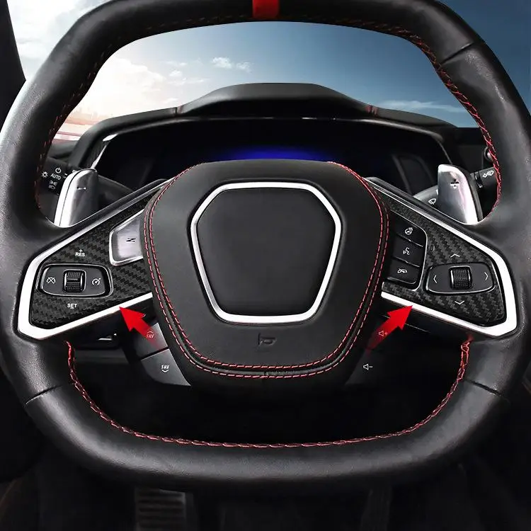 Real Carbon Fiber Car Steering Wheel heating switch button frame for Corvette C8 Interior Accessories