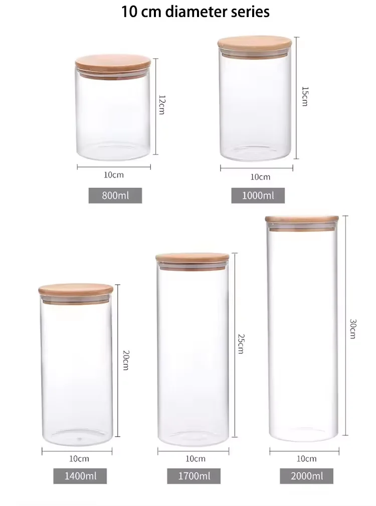 Multilayer food storage jar borosilicate glass canister with bamboo lid for storage