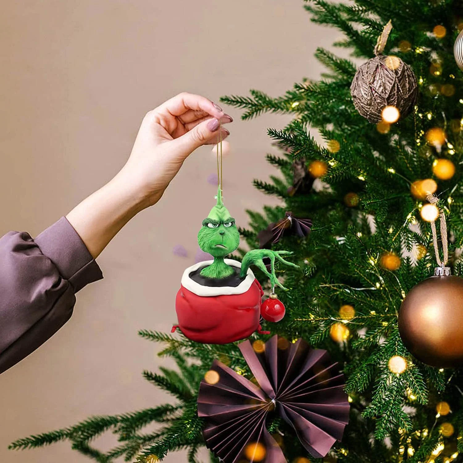 2024 Hot Selling Wholesale Funny Green Dolls Christmas Decor acrylic Flat Christmas Grinchs Hanging Ornaments for Christmas tree