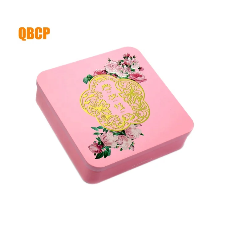 Custom food grade square moon cake tin box with embossed logo