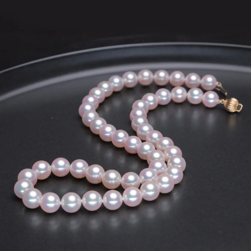 6-7-8mm AAA round sea Japanese pearl necklace jewelry with 14K gold clasp saltwater pearl akoya bead necklace