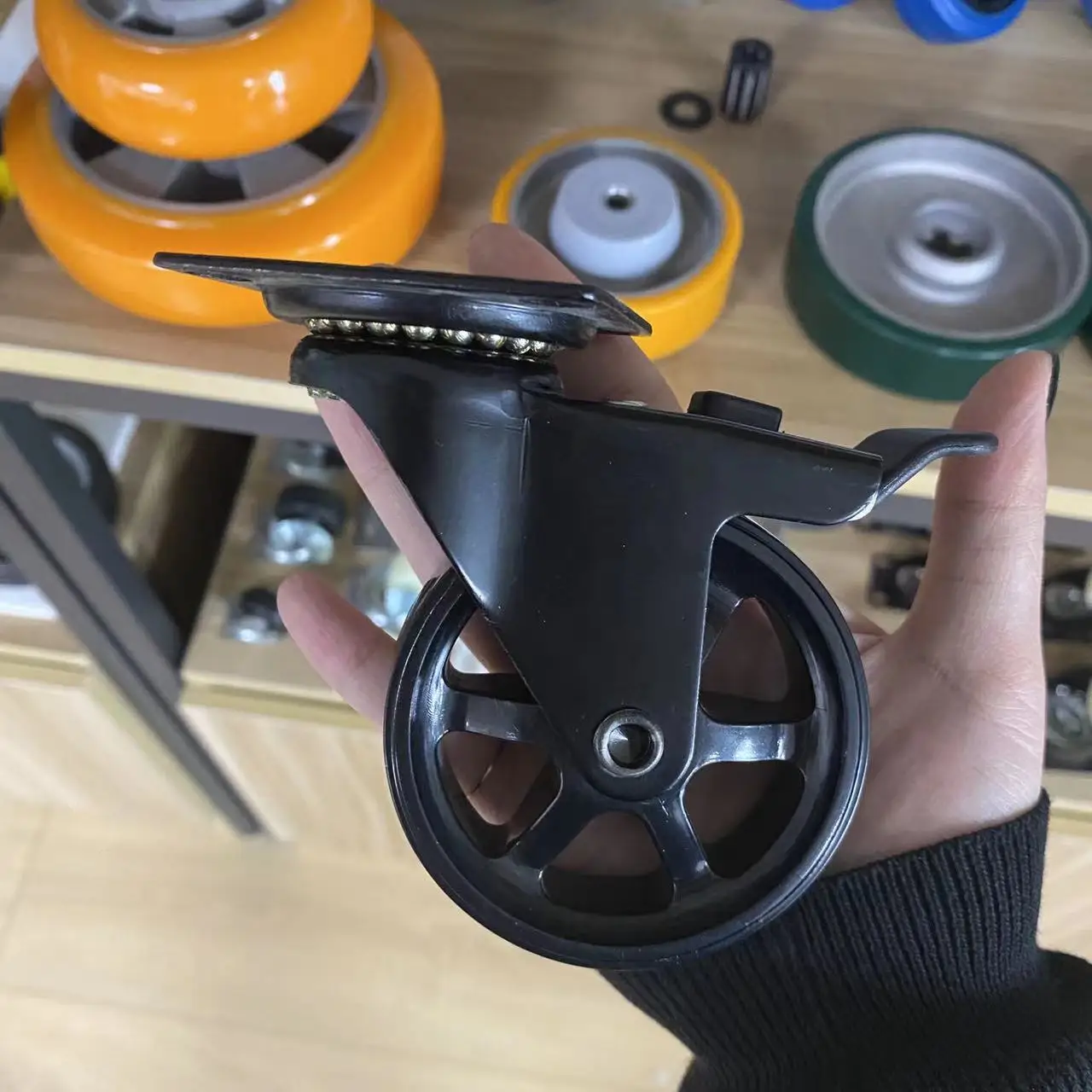 SQ Castor 75 mm black on black Office Casters Swivel trolley cart PU Wheel Vintage hollow caster for cabinet