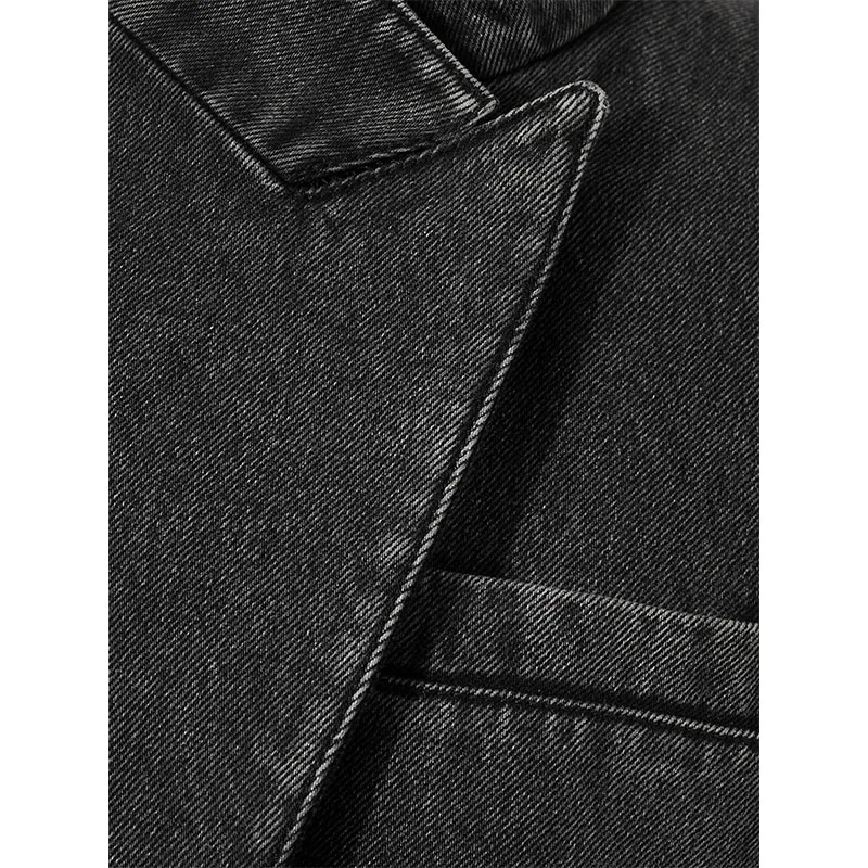 High Quality OEM Classic Women Black Washed Asymmetric Denim Blazer Slim Fit Stand Up Collar Denim Blazer Jacket For Women
