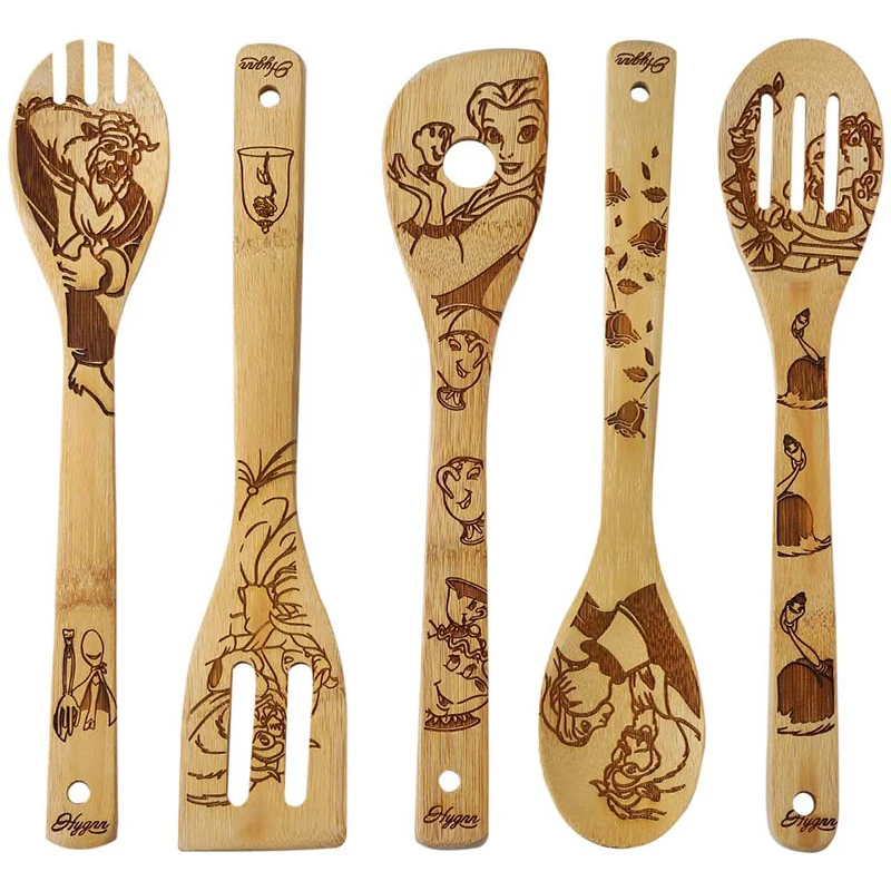 Natural Bamboo Kitchen Cooking Utensils Wholesale 6 Piece Tools Spoon Fork Spatula Set