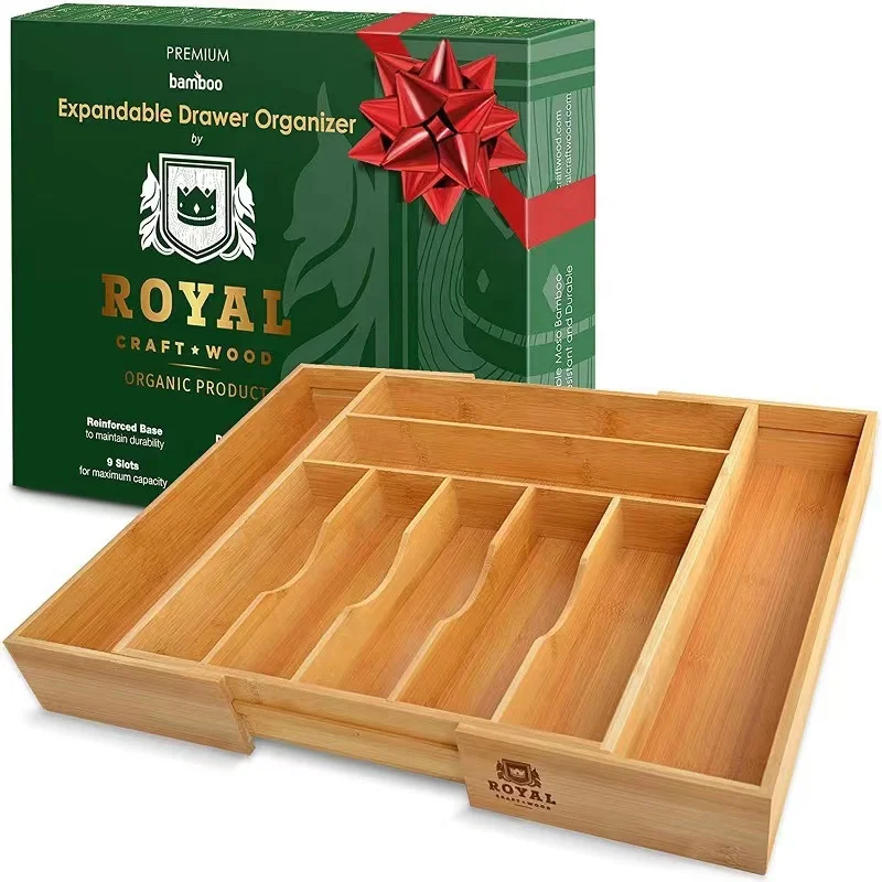 Expandable Bamboo Silverware Organizer Drawer for Utensils Holder Cutlery Drawer Tray with Dividers Flatware Kitchen organizer