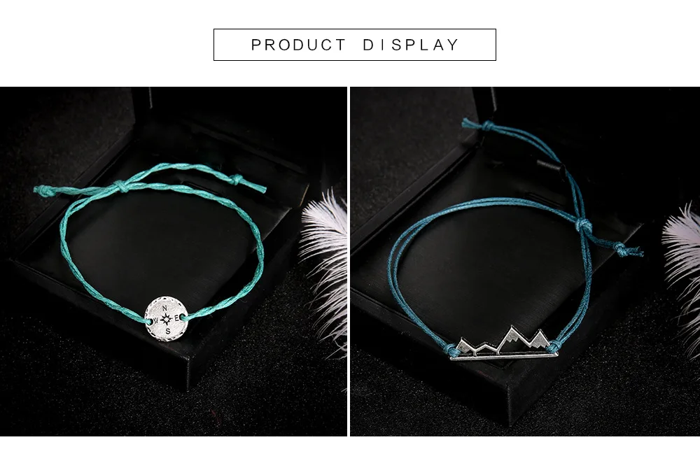 3PCS A Set Handmade Multi-layer Rope Braided Adjustable Custom Color Hand Woven Dainty Mountain Compass Charm Bracelets Women