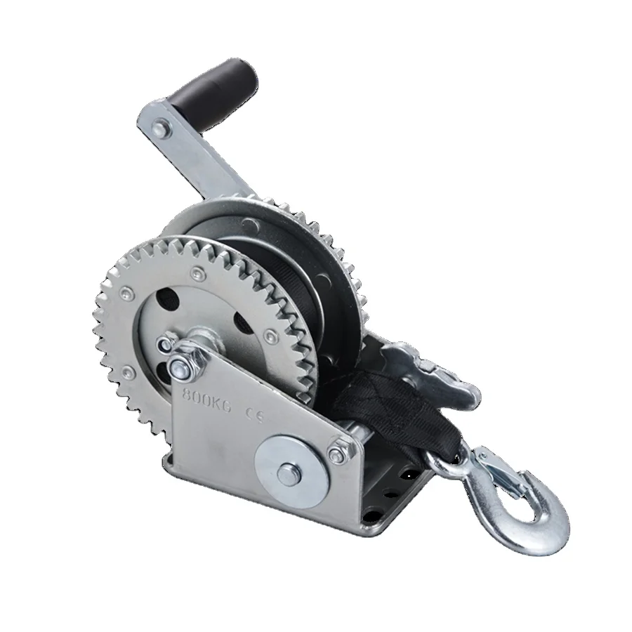 Winch Producer  800KGS 1760LBS Light Duty  Double Gear Hand Winch Trailer Winch  With Webbing Strap 1 speed Zinc Plated