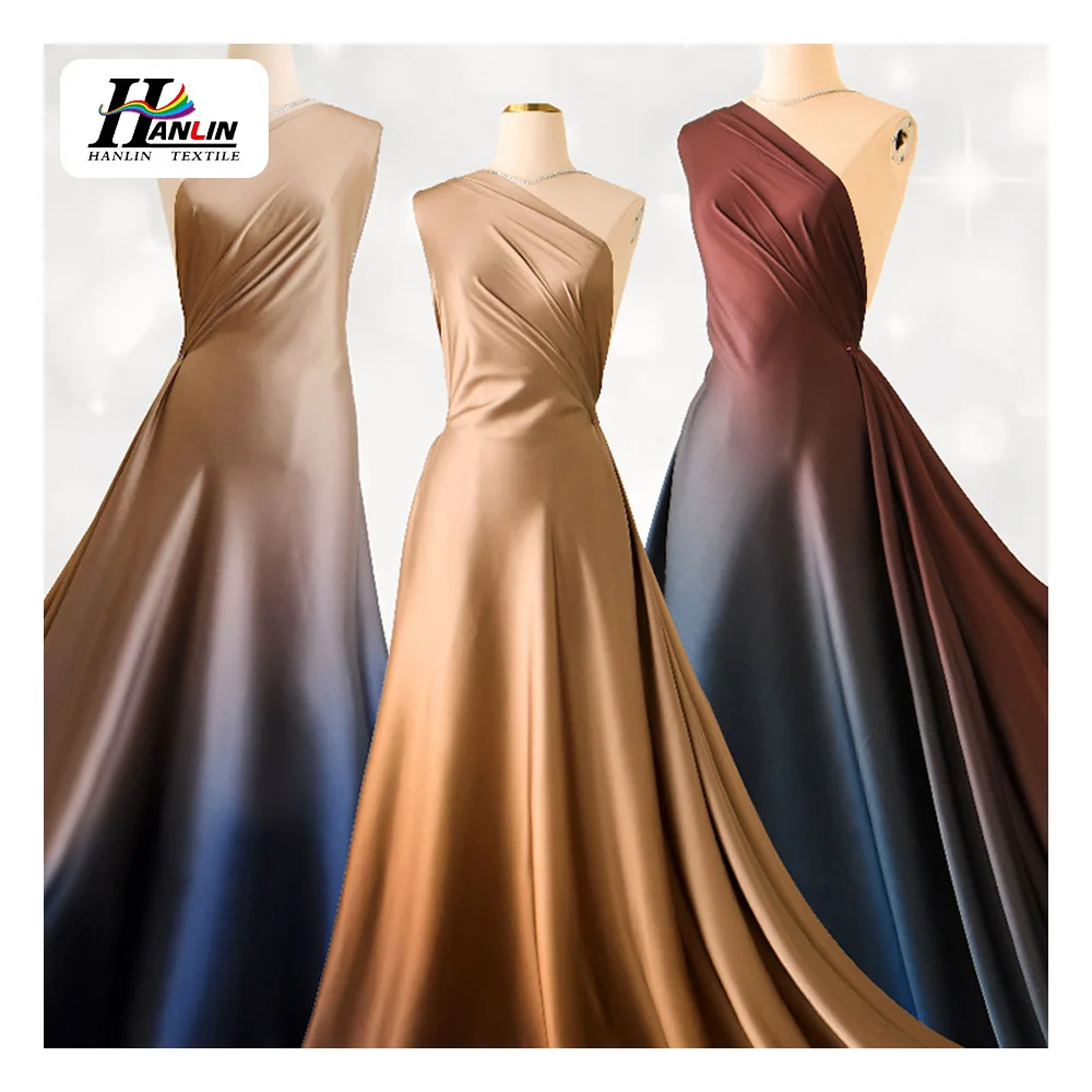 75D silk satin polyester Spandex Dress Fabric gradient digital print Satin Fabric