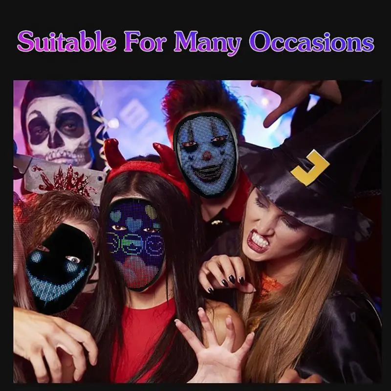 APP Halloween Face Changing Mask LED Light up Scary mask for Festival Cosplay Purge DIY Face Shield Costume Masquerade Carnival