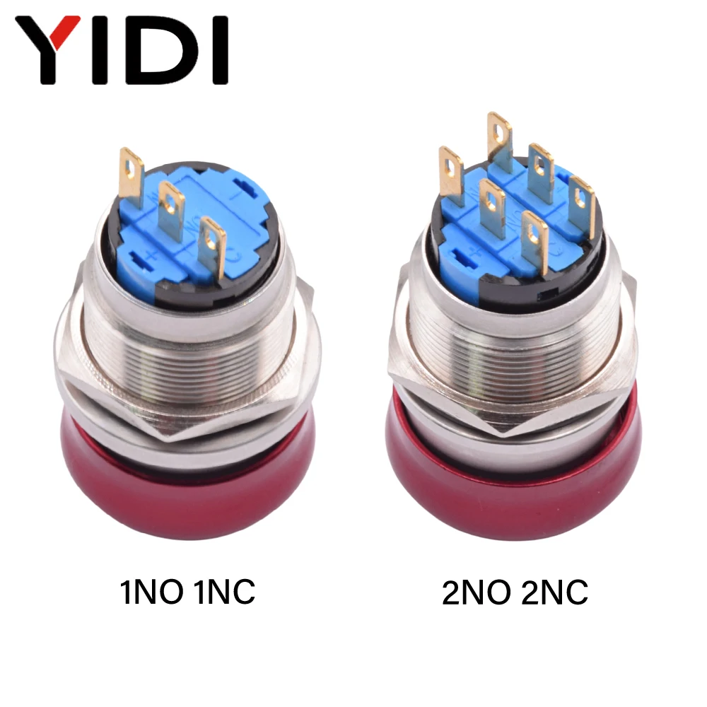 16mm 19mm 22mm 1NO 1NC 2NO 2NC Emergency Stop Switch On Off Metal Red Mushroom Dome Head Latching Push Button Push-button Switch