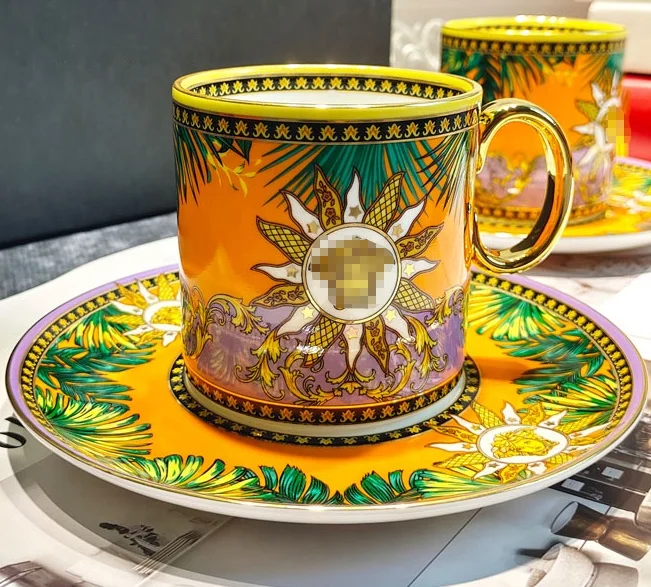 Western Luxury Ceramic Cup and Plate Set Travel Mug Modern Design Afternoon Tea Turkish Coffee Cup Set