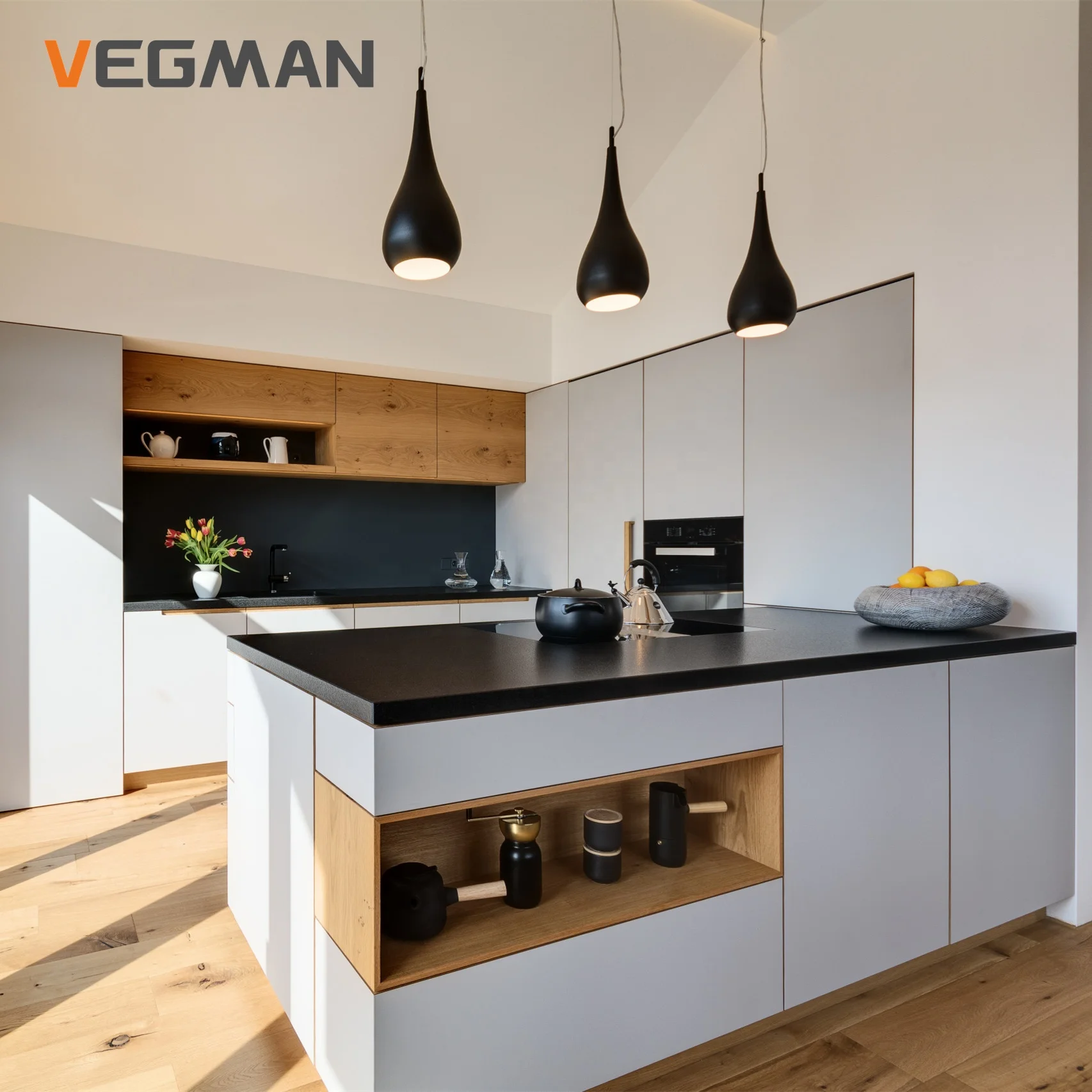 3D CAD Design China Made Ready To Assemble Modular Kitchen Cabinet Furniture Modern Black Kitchen Cabinets Wooden