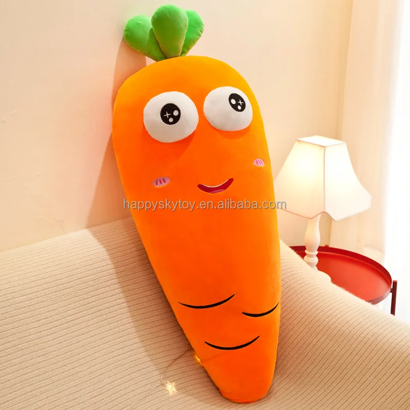 Cute Fruit Big Eyes Carrot Plush Toy Large Super Soft Clamp Leg Bed Pillow Girls Gift with Zipper Plush Pillow
