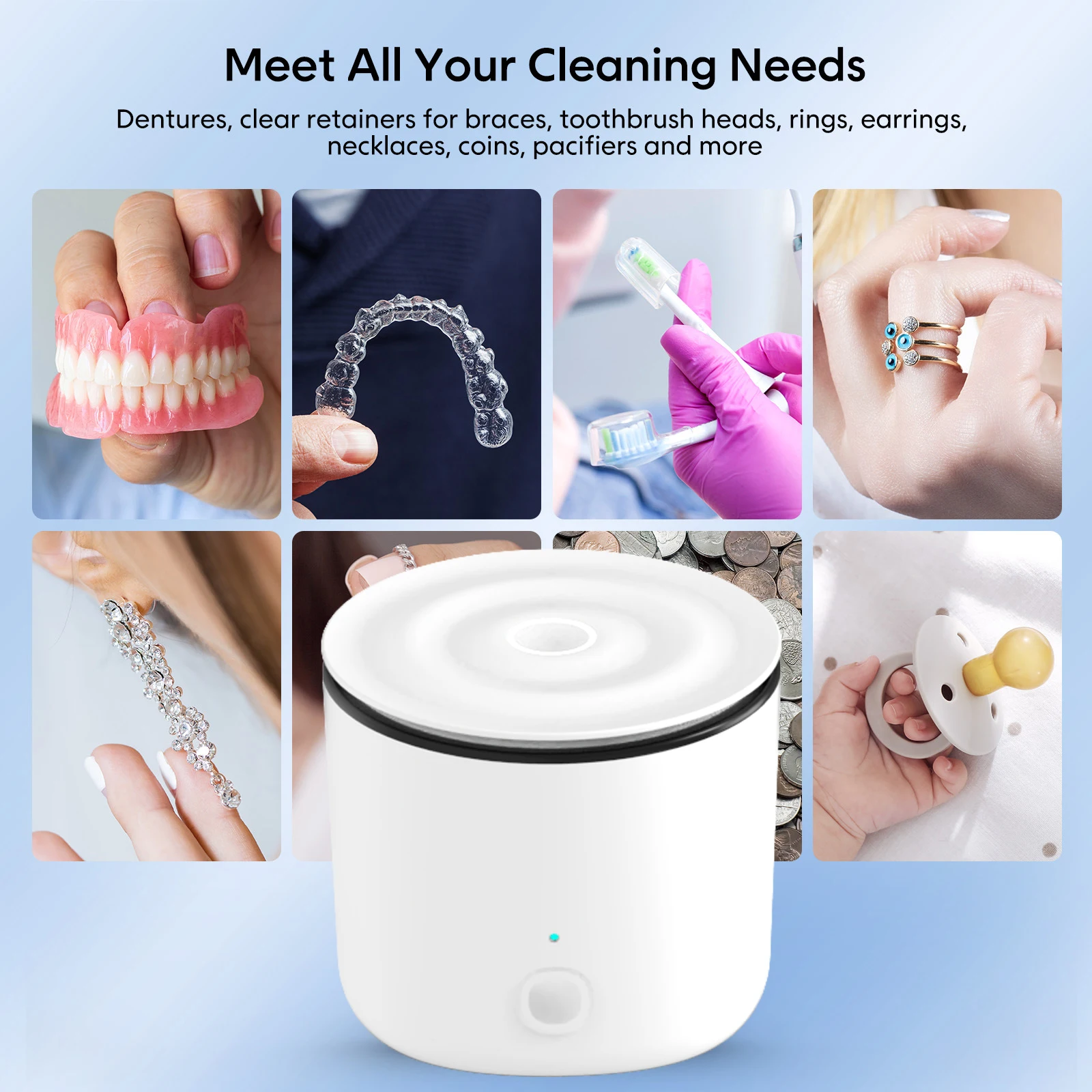 Household Portable Mini Home Use Jewelry False Teeth Dental Aligner Retainer Cleaning Machine UV Ultrasonic Denture Cleaner