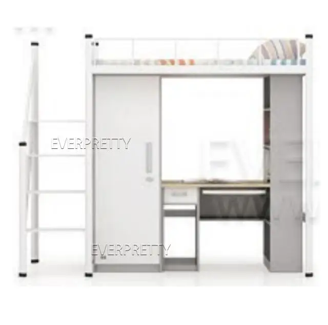 Durable Campus Student Dormitory Steel Loft Bed with Wardrobe and Table