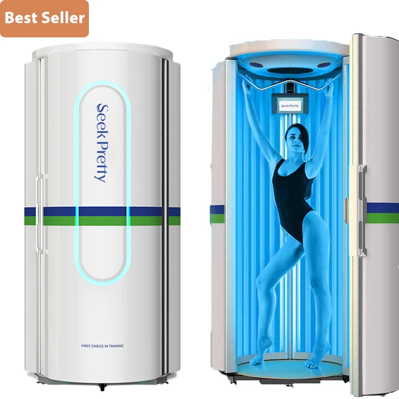Best Price UVB Solarium Indoor Tanning Beds Rubino Red Light Sun Tan Bronzing Vertical Design Standup Tanning Salon Sunbed