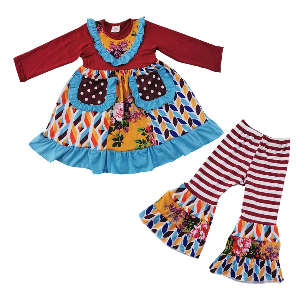 Elegant wholesale baby clothing brand children clothes sets OEM fall girls boutique outfits