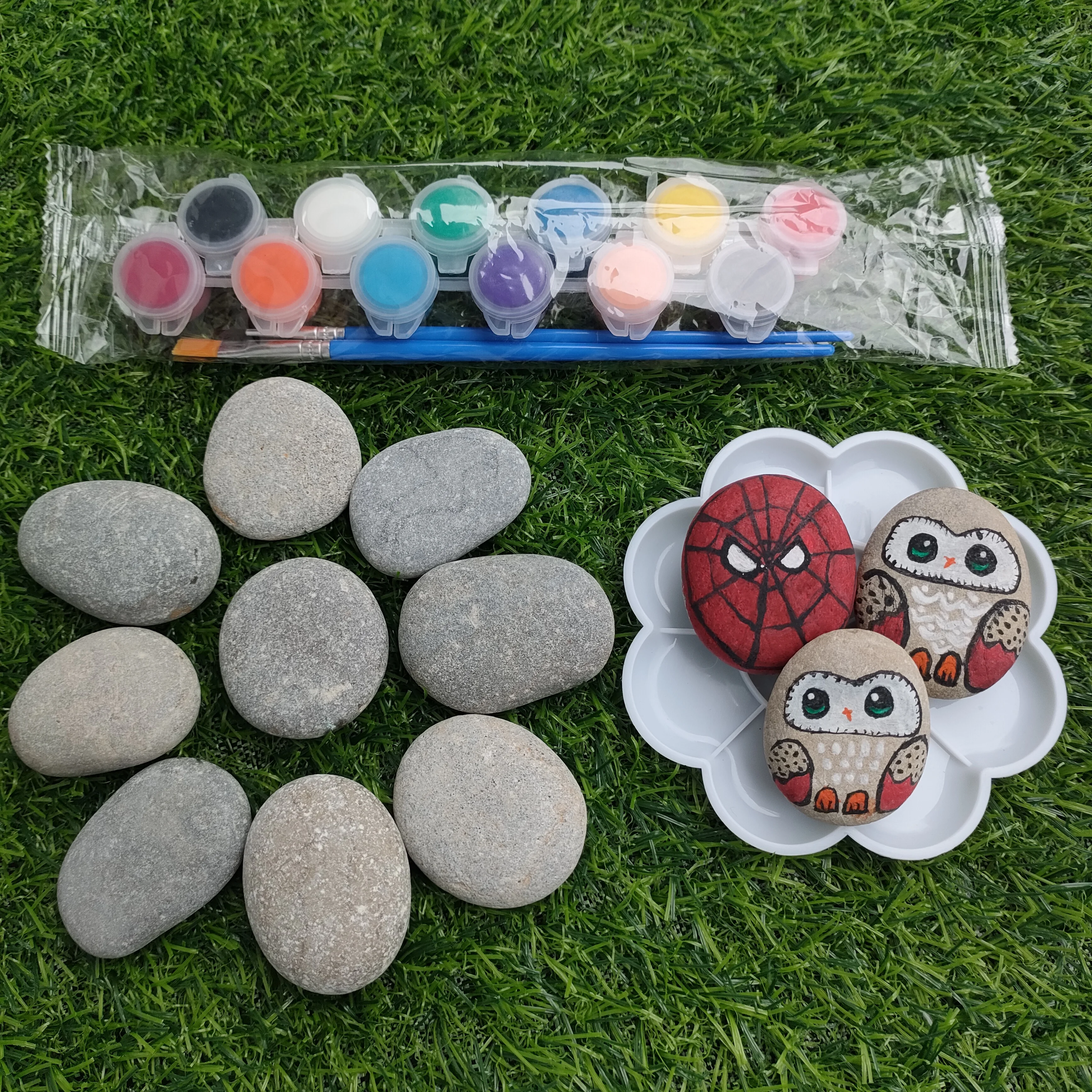 High quality kids Handmade DIY graffiti creative painting pebble stones gift set Cartoon creative hand drawn stone kit oem