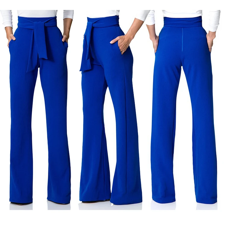 wholesale casual  basic pure color wide leg pants women with bandage