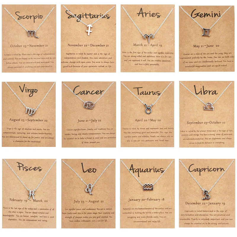 Women Astrology Jewelry Gold Plated Horoscope Necklace Zodiac Sign Pendant Necklace