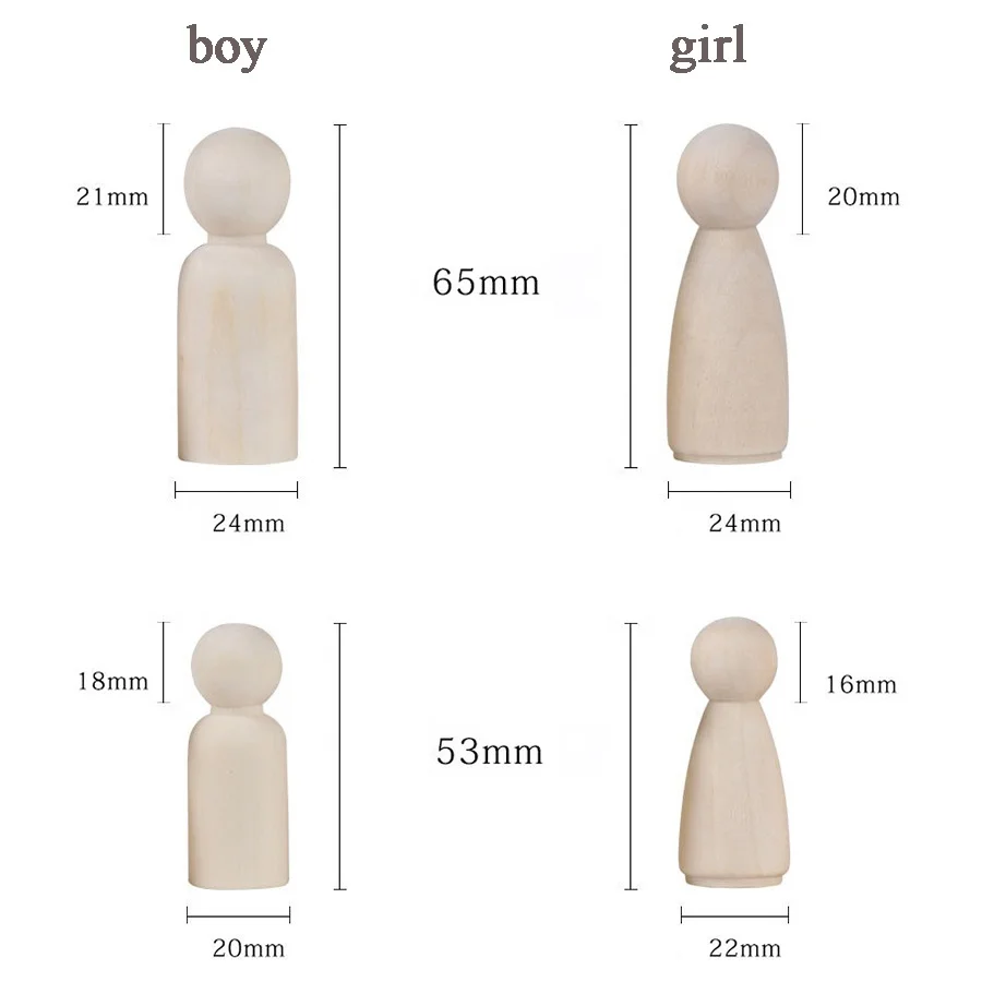 mini kokeshi wooden figures peg family angel dolls unfinished craft set people toddler toys educational diy art woodpeckers