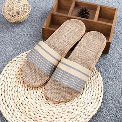 Adult breathable hotel slide sandal personalized flax slipper flat linen slippers