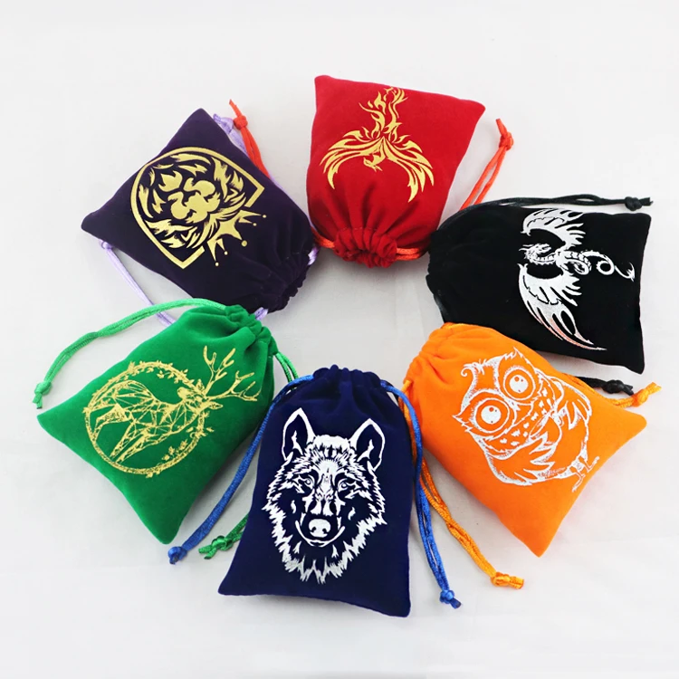 custom printed drawstring velvet pouch bag for dice bag jewelry packaging pouch with logo for gift packaging