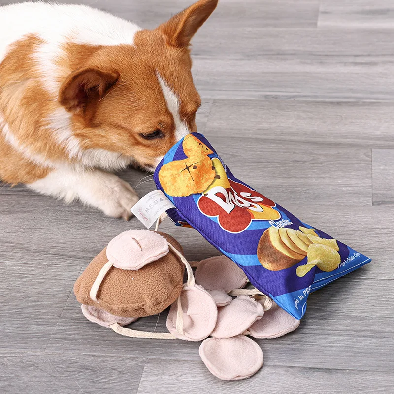 Hot sale high quality potato chips shape plush dog toy sound leakage food chew grinding teeth interactive