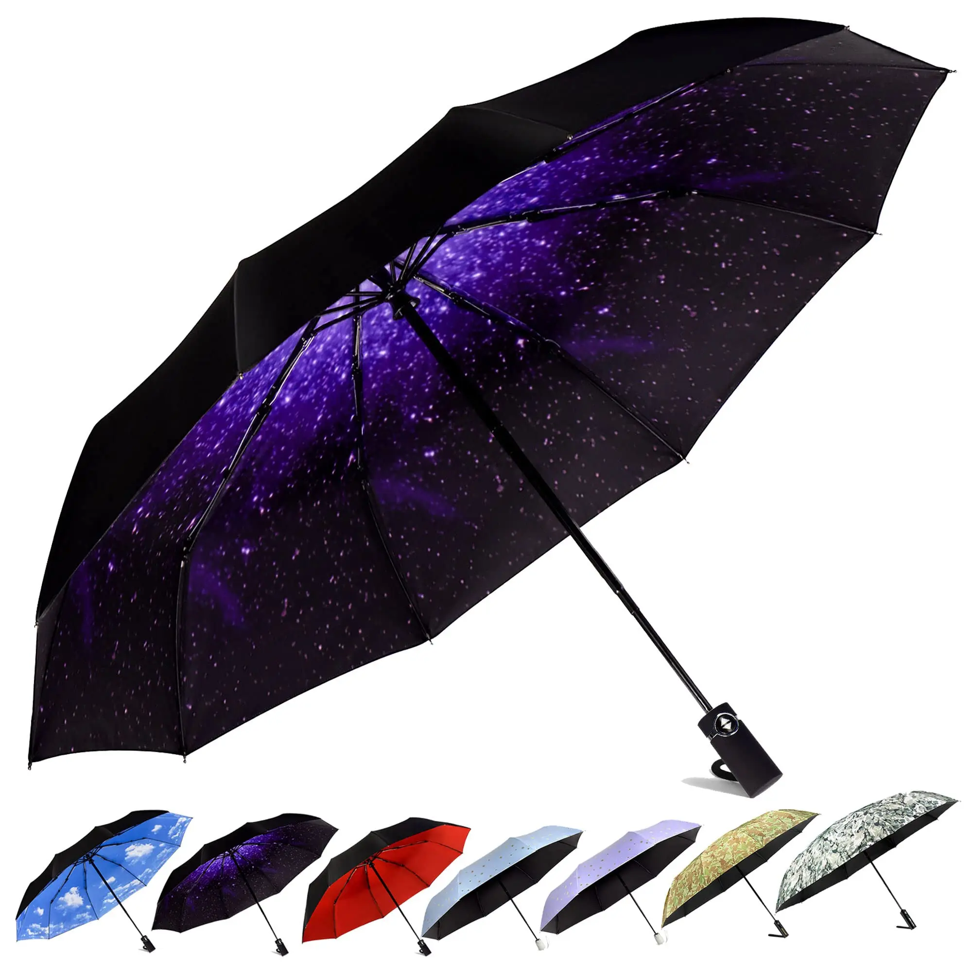 Manufacturer luxury stronger windproof automatic 23 inch small 3 folding umbrella custom logo printing portable travel umbrella