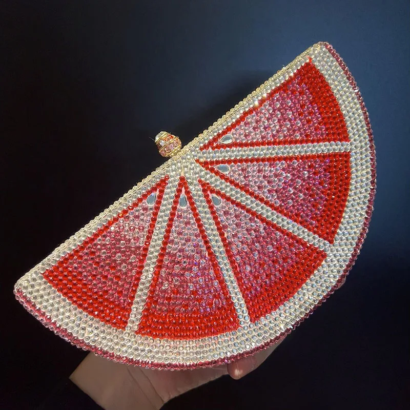 Crystal Clutch Red Grapefruit Diamond Dinner Bag Luxury Flat With Diamonds Stone Bag For Women