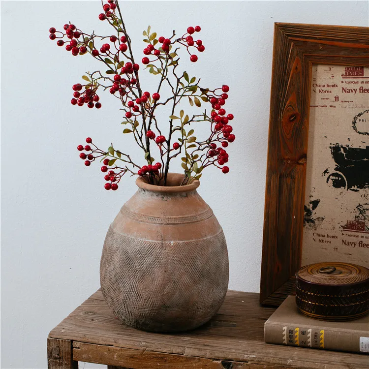 Vintage rough design pastoral rustic round jar flower vase decorative home table terracotta vase antique vases