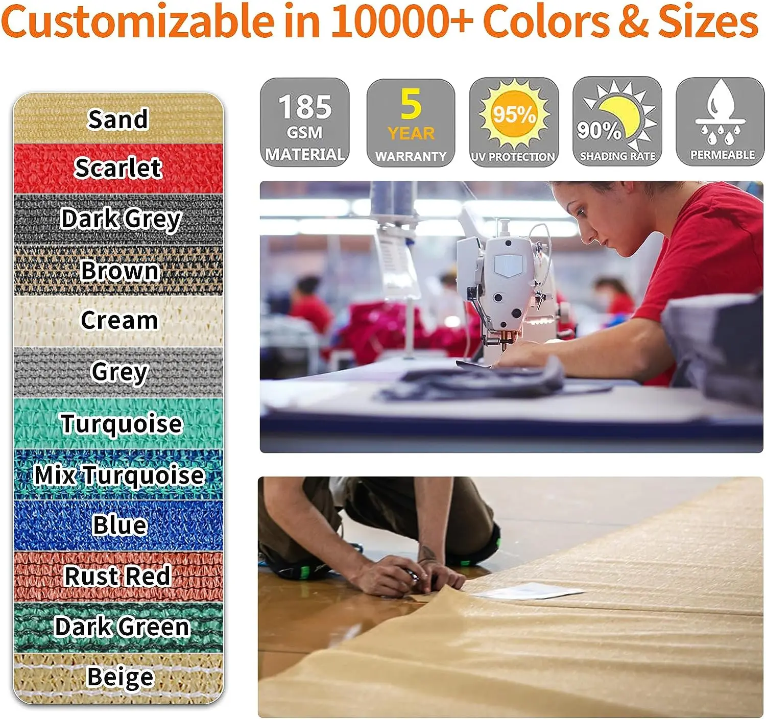 XZ OEM ODM 160GSM180GSM Garden Car Park Triangle Rectangle Canopy Waterproof Plastic HDPE Sun Shade Sails Outdoor Ivory Beige