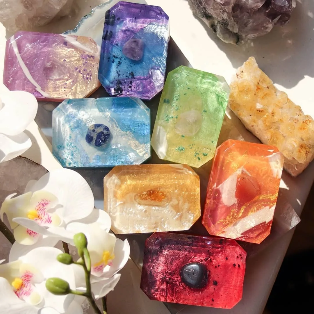 C&H  Handmade Moisturizing Skin Face Body Bar Soap Birthday Chakra Crystal Gemstone Rocks Soap Gift Set