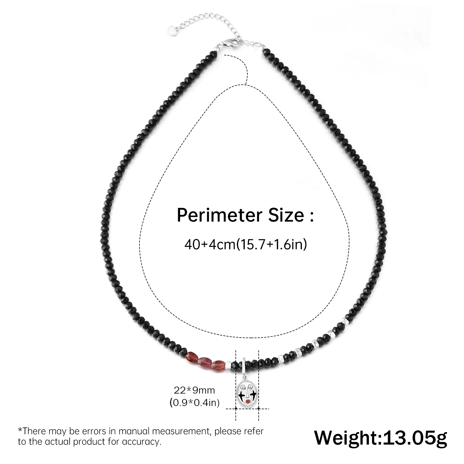 Other Fashion Halloween Clown Face Pendant Chain 925 Silver Charm Jewelry Raw Gemstone Black Spinel Man Beaded Necklaces
