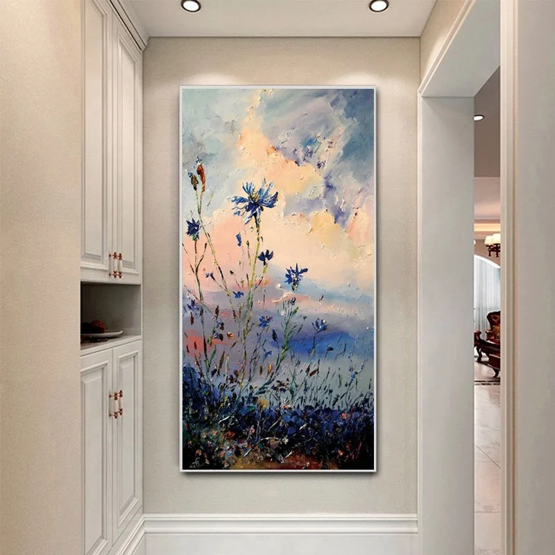 Flower Oil Painting art On Canvas Abstract Purple Orchid Flower Painting Floral Wall Art decor Mountain Sunset Glow Painting