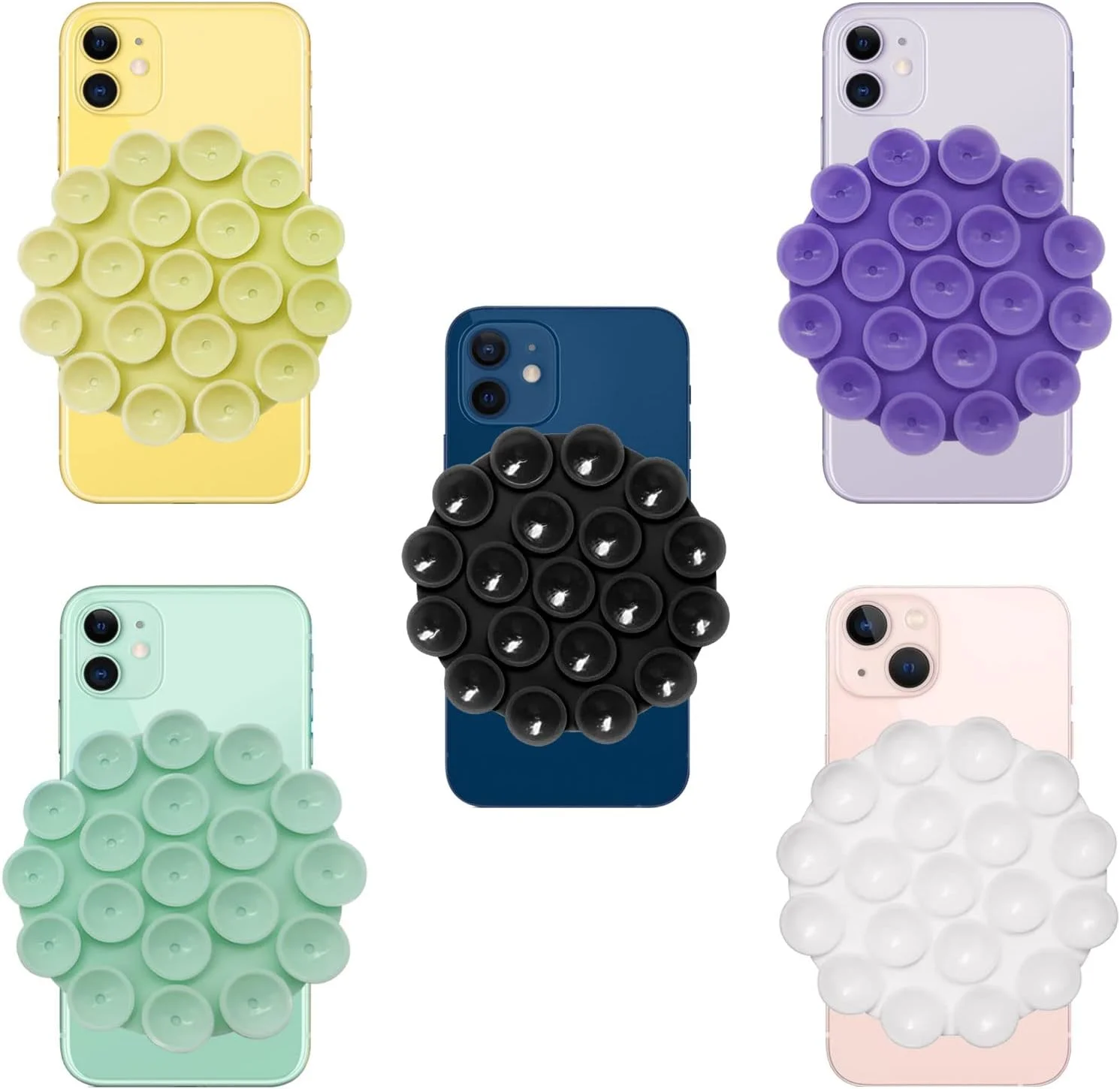 Silicone Suction Phone Case Adhesive Mount-Round With 19 Cups Phone Holder for Selfies and Videos Hand Mobile Devices Mount
