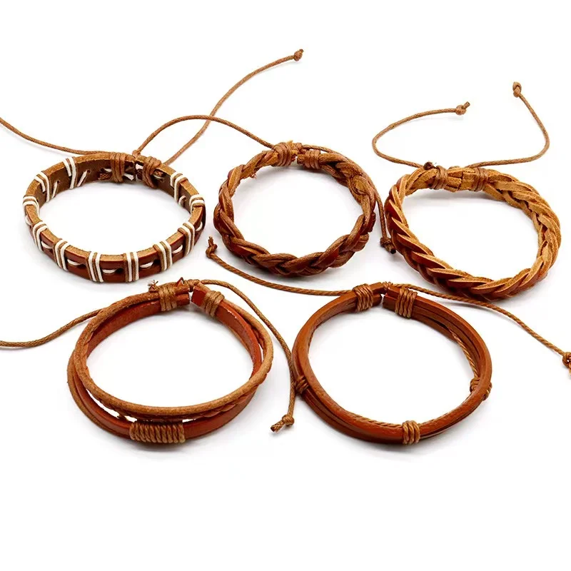 European and American hot-selling hand-woven cowhide bracelet multi-piece combination
