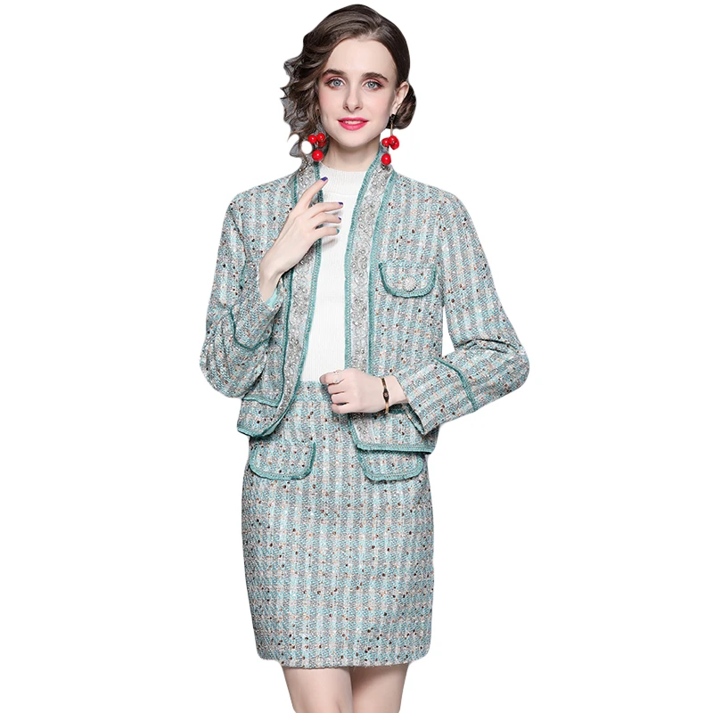 YYX9170135 ladies temperament tweed small fragrance suit jacket all-match skirt fashion two-piece women