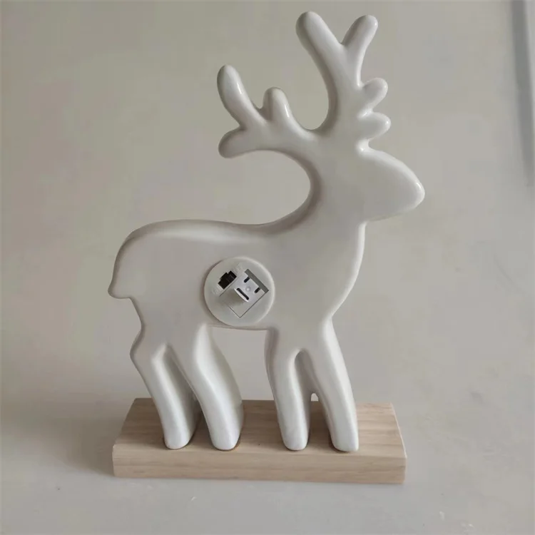 Custom Christmas decorative 3D led deer Xmas Table LED lighting ceramic white Reindeer  for decor