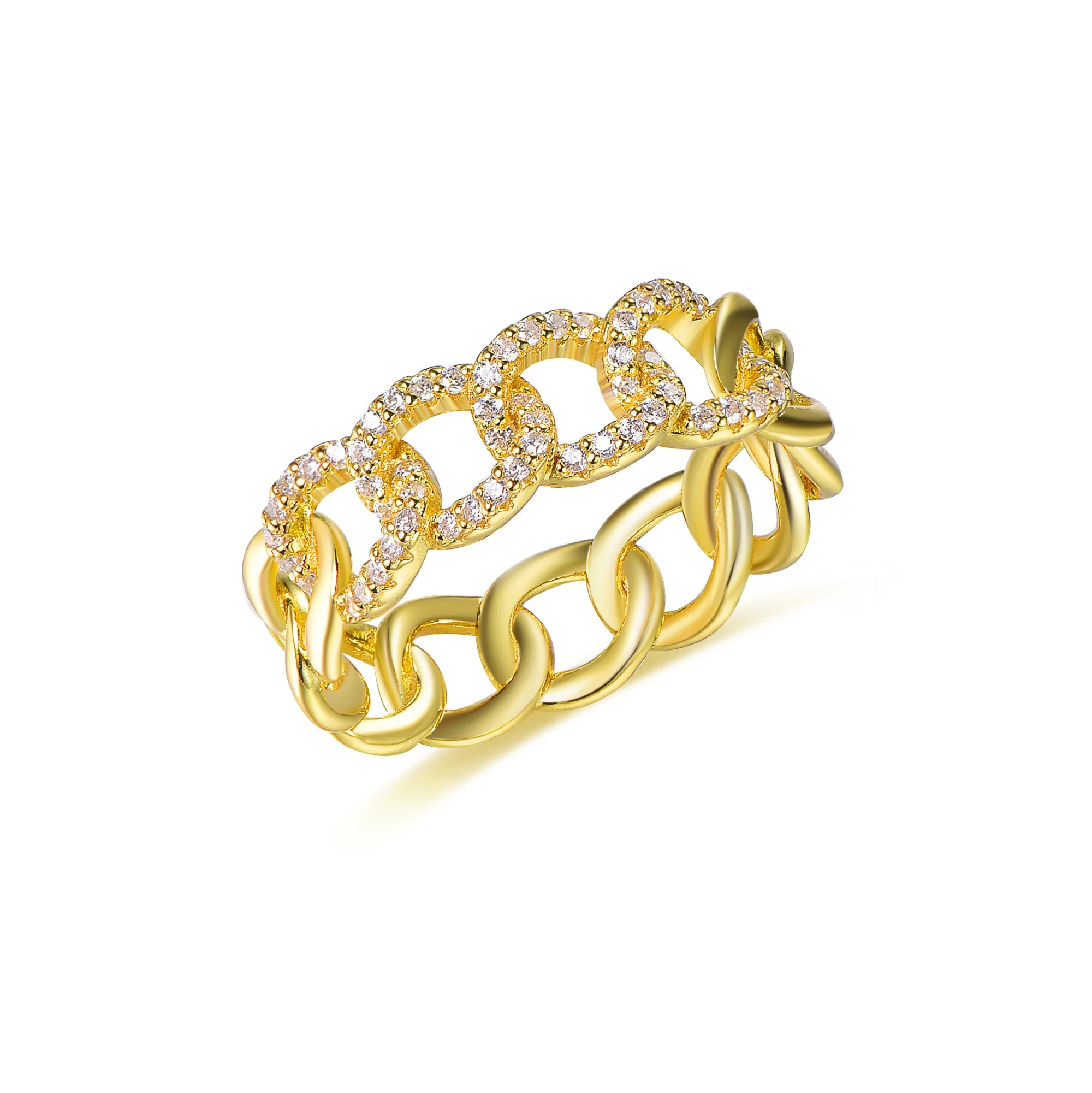 squillo 925 sterling silver cuban link chain gold plated ring real diamond cuban ring moissanite cuban ring