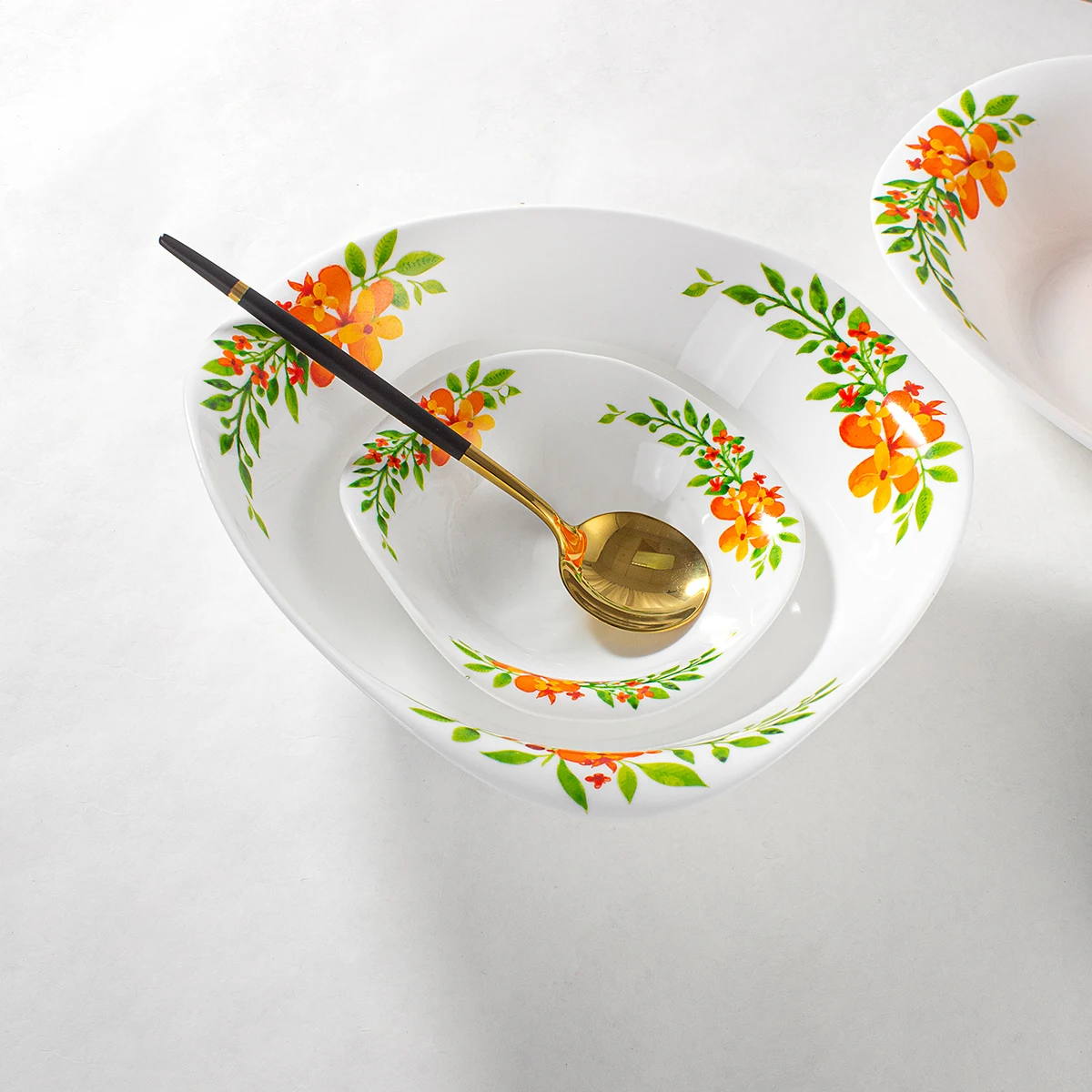 wholesale 10inch dinner serving plate heat resistant white opal glass dinner plate with customized flower decal for home dining