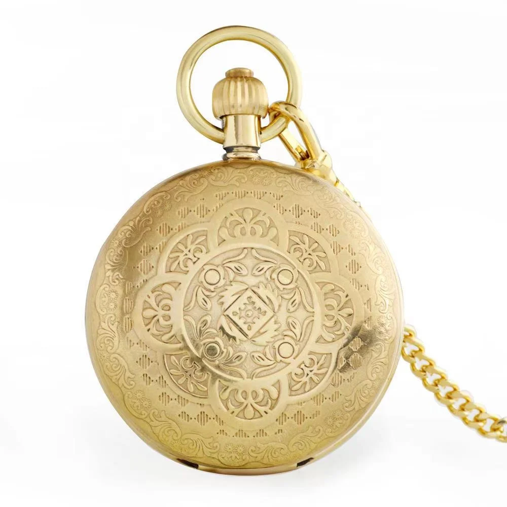 Lower MOQ Custom Engrave Flower Flora Mechanical Pocket Watch Case Bronze Pocket Watch