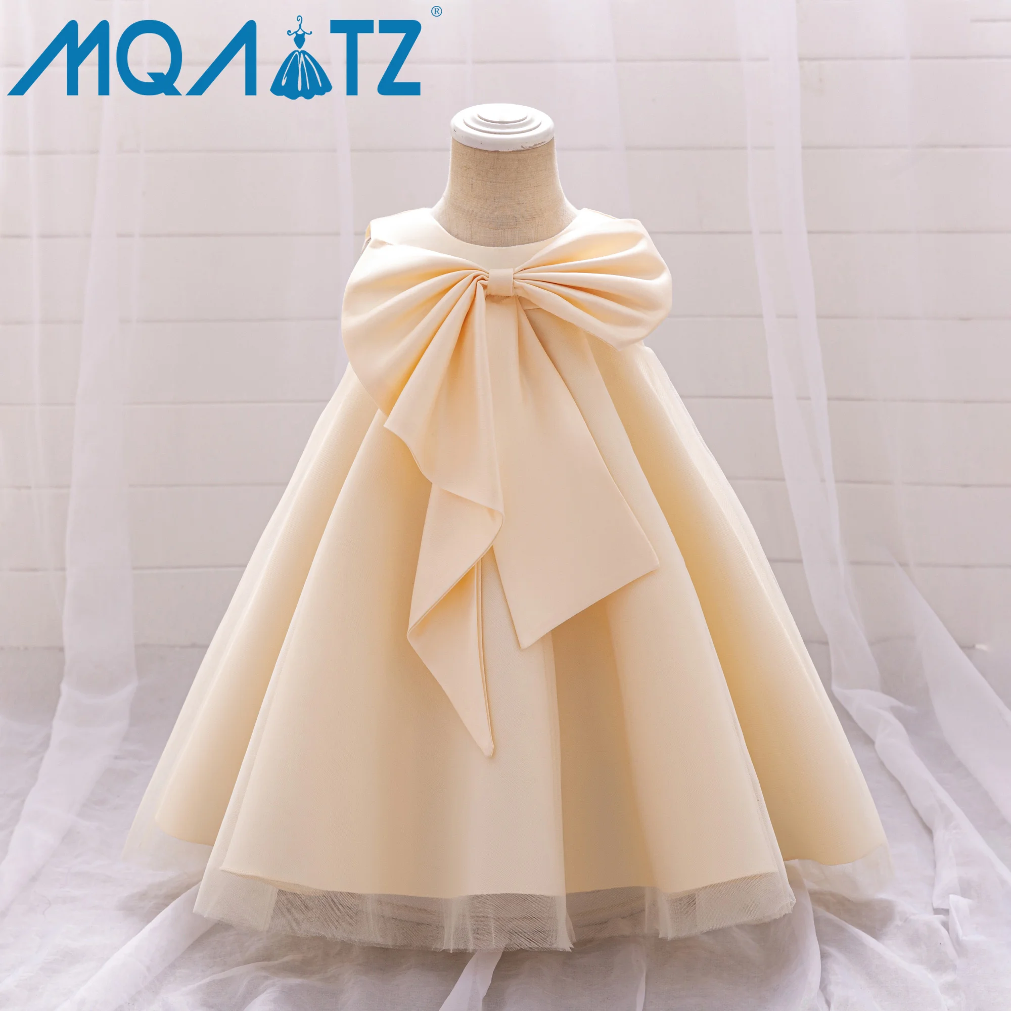 MQATZ Big Bow Girls Princess Dress sleeveless hot sale Satin Baby dress Kids 1 year Birthday Party Dresses LAL38